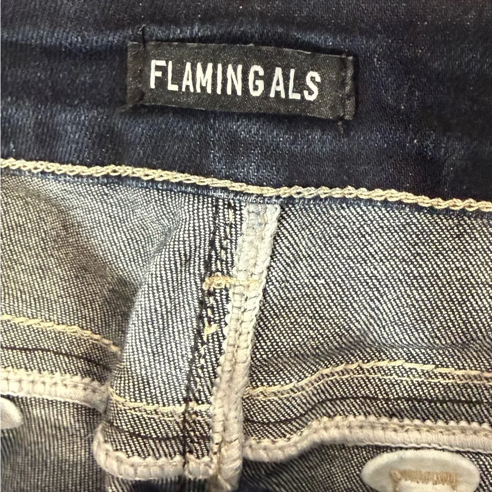 Flamingals Dark Blue Embroidered Bootcut Jeans L Western Stretch Denim